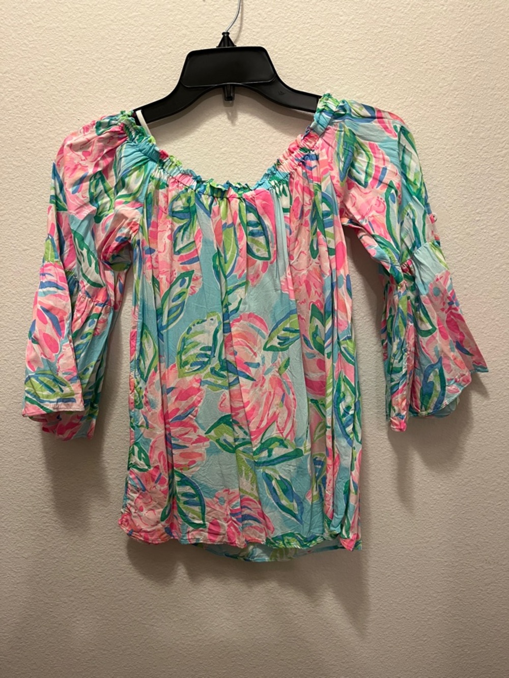 Like New Lilly Pulitzer Off-Shoulder Top With Flowing Bell Sleeves - Picture 5 of 6